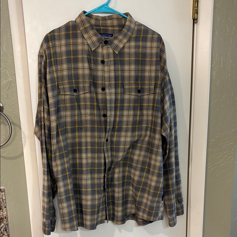 Patagonia Plaid Button-Up Shirt in Gray and Yellow
